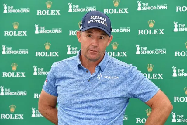 Padraig Harrington speaking at the Senior Open