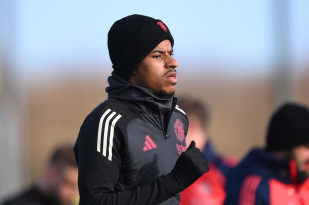 Marcus Rashford pictured during training at Manchester United's Carrington in January, 2025