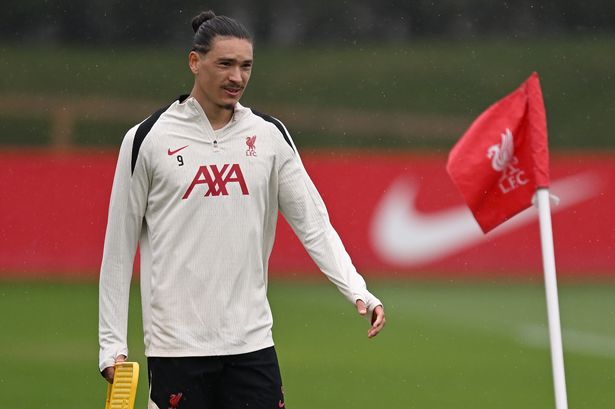 Darwin Nunez of Liverpool during a training session at AXA Training Centre