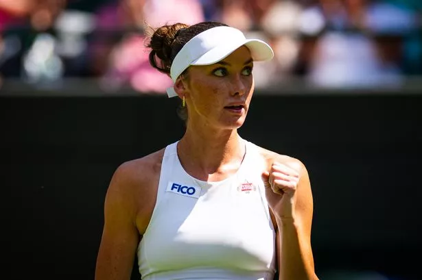 Carson Branstine of Canada reacts in her match against Aryna Sabalenka during the first round on Day One of The Championships Wimbledon 2025 at All England Lawn Tennis and Croquet Club on June 30, 2025 in London, England.