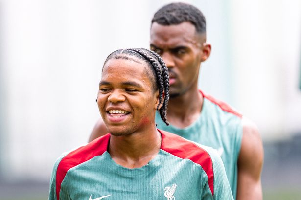 Rio Ngumoha of Liverpool during a training session at Kai Tak Sports Park in Hong Kong