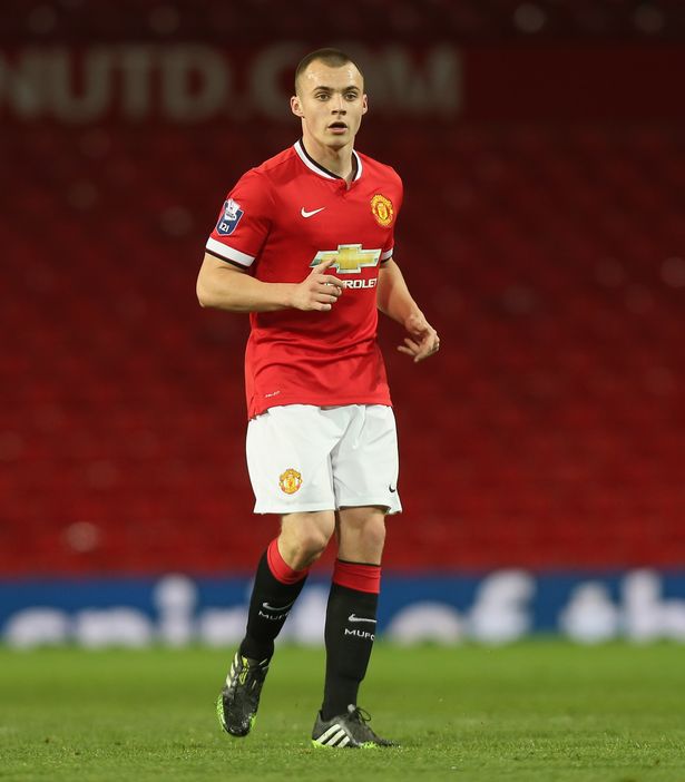 Liam Grimshaw in action for Manchester United's Under-21s.