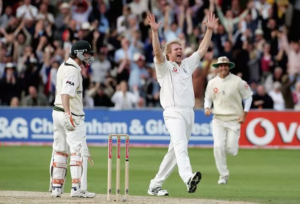 NOTTINGHAM, UNITED KINGDOM - AUGUST 26:  Matthew Hoggard of England celebrates after taking the wicket of Damien Martyn of Australia during day two of the Fourth npower Ashes Test between England and Australia on August 26, 2005 played at Trent Bridge in Nottingham, United Kingdom. (Photo by Tom Shaw/Getty Images)