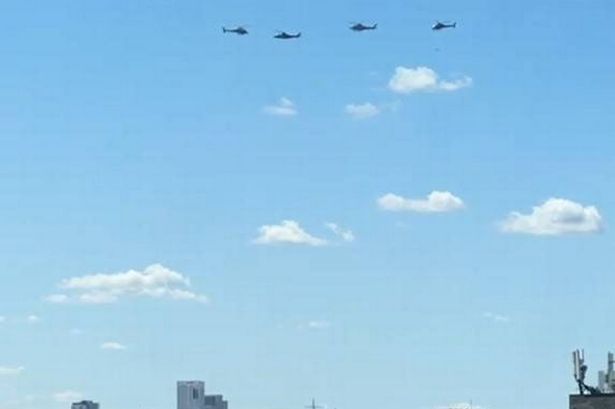 The four helicopters hovering over the Isle of Dogs