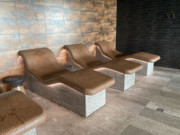 Concrete and tile 'hot beds' at Dylan Coastal Resort, Laugharne