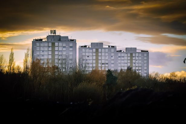 High-rise tower blocks in Brinnington, Stockport.