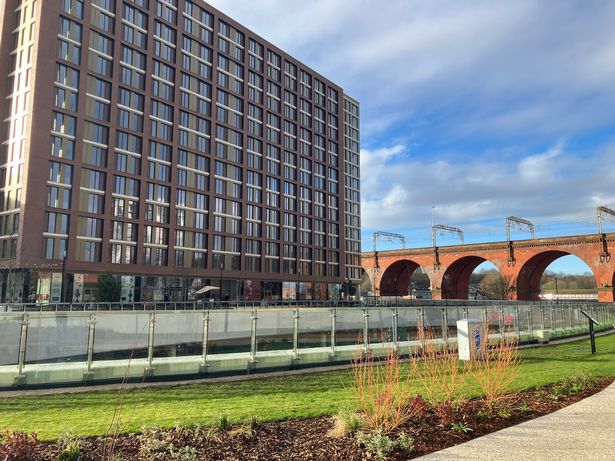 New apartments were built next to Stockport Interchange.