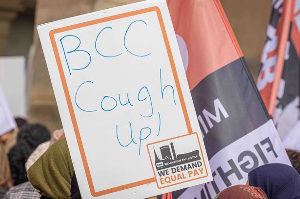 A protest over equal pay outside Birmingham Council House in 2024