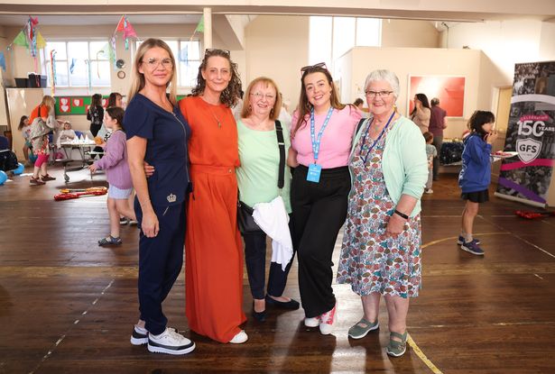 Louise Henry, Emma Pulford, Jean Johnson, Georgia Fitzgerald and Val Jackson, members of the Girls Friendly Society in St Michael In The Hamlet Church Hall