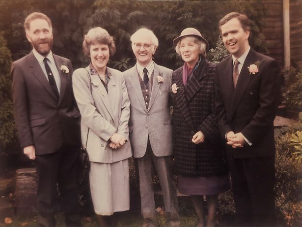 Liverpool nan and teacher Joan Hughes died June 11 at the age of 99, just weeks before her 100th birthday. Pictured, from left, Joan's eldest son David, daughter Gill, husband John, Joan and son Gwilym