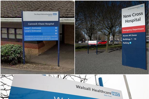 Pictures show the outside of Wolverhampton's New Cross Hospital, Cannock Chase Hospital and Walsall Manor Hospital