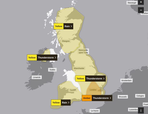 Met Office weather warnings across the UK for July 19