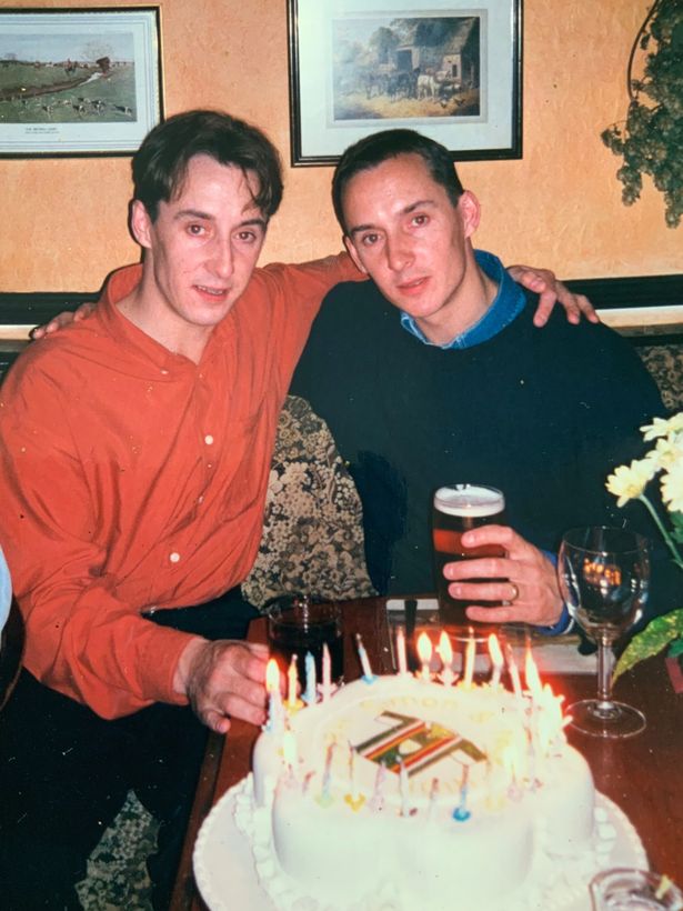 Simon (L) and Nick (R) Dawson celebrating their 30th birthday just three weeks before Simon's death