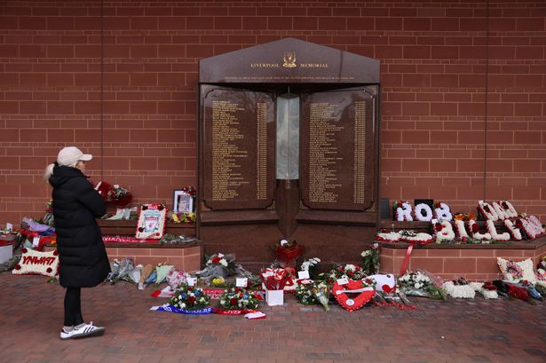 Tributes at the Anfield Memorial at Anfield Stadium on the eve of the 35th anniversary of the Hillsborough disaster