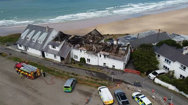 Drone pictures showing the devastating damage caused to the Worms Head Hhotel from above.