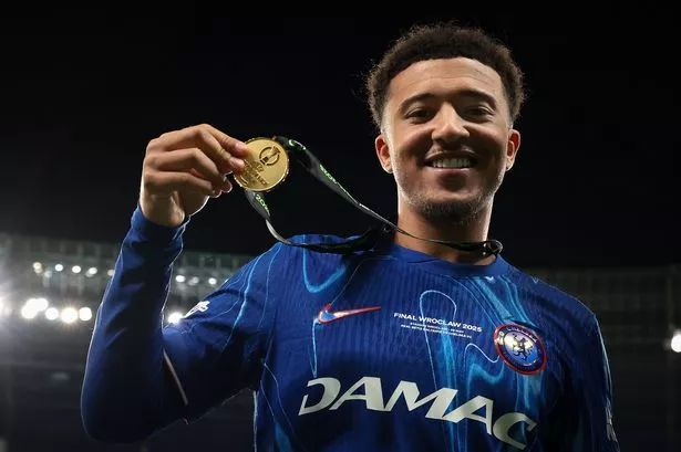 Jadon Sancho of Chelsea FC poses with a medal 