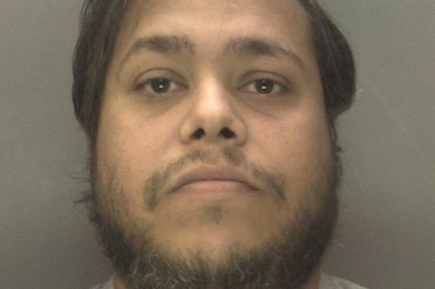 Police custody image of Saptarshi Mitra from Kings Heath, pictured with dark hair that has a side parting and a beard and wearing a grey top, who has admitted 13 sex offences involving a girl including two rapes