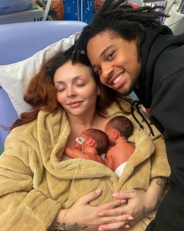 Jesy Nelson with the partner Zion Foster and their twins