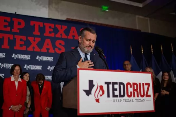 After winning reelection, U.S. Sen. Ted Cruz (R-TX) greets supporters at his election watch party 