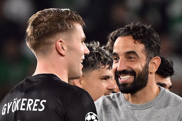 Ruben Amorim and Viktor Gyokeres after a Sporting CP match