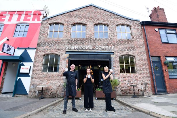 Stanhope Coffe opens with Silvia Glazik(Manager)centre,Colin Harris-Day & Maisie Blake