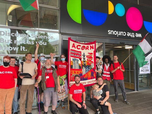 Around 80 protesters from Acorn Bristol took over the foyer of We The Curious on Saturday, July 19, in a protest about the science museum's links to defence companies. They declared the venue was free for the rest of the afternoon