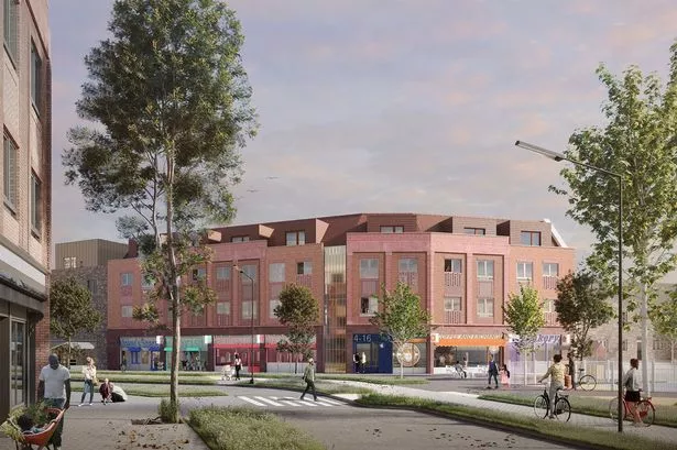 An artist's impression of what the newly-rebuilt Filwood Broadway shops and flats at 4-16 Filwood Broadway will look like