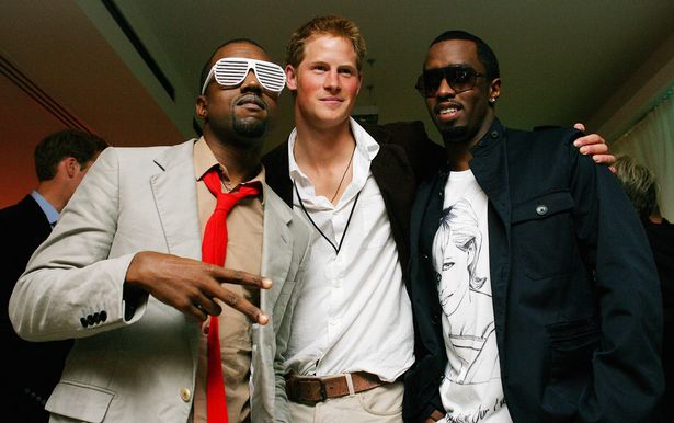 Diddy with Kanye West and Prince Harry at the Princess Diana concert in 2007