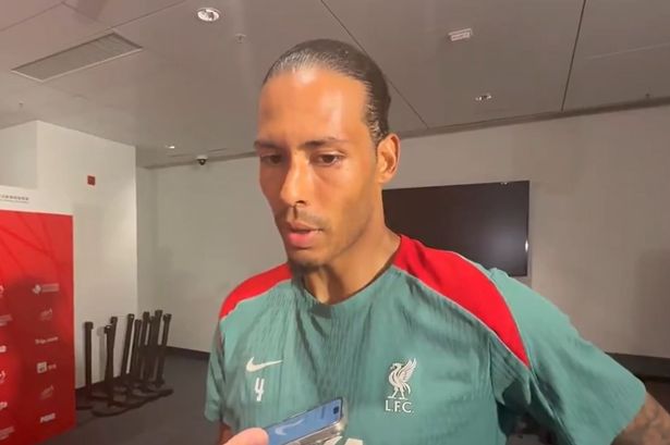Virgil van Dijk speaking to reporters