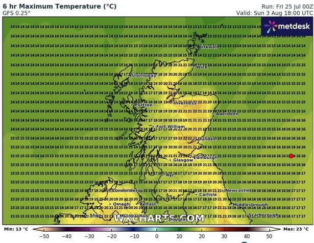 WX Chart shows max temp August 3