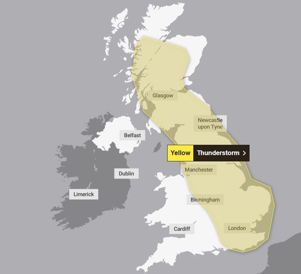 Met Office issues yellow weather warning for thunderstorm on Monday, July 21