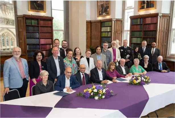 Members of the Muslim and Jewish communities in Greater Manchester sign a joint declaration alongside civic dignatories. University of Manchester. July 28, 2025