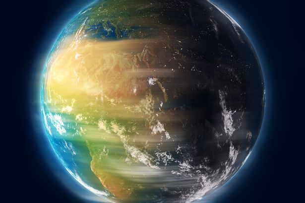 Earth spinning in outer space. This is a digitally modeled image. Elements of this image (Earth map texture) furnished by NASA.