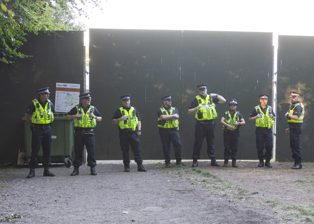 Police stood outside Heaton Park