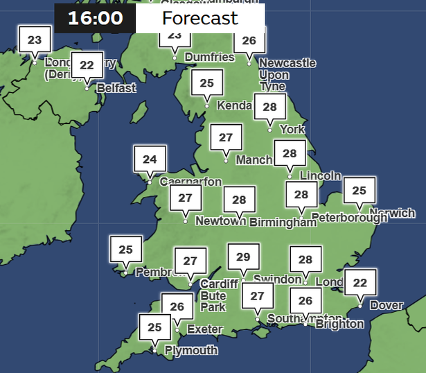 Widespread temperatures in the high 20s are forecast next Friday, July 11