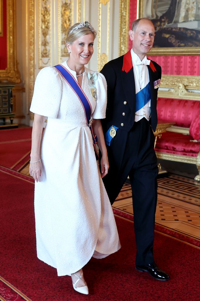 Sophie, Duchess of Edinburgh and Prince Edward, Duke of Edinburgh attend the State Banquet at Windsor Castle on July 08, 2025 in Windsor, England. President Emmanuel Macron and Mrs Brigitte Macron visit the UK in the first visit State Visit made by France in 17 years. They are staying at Windsor Castle, hosted by King Charles III and Queen Camilla, and a banquet will be held there in their honour. The Macrons will visit Imperial College, and the President will address Parliament during his stay. 