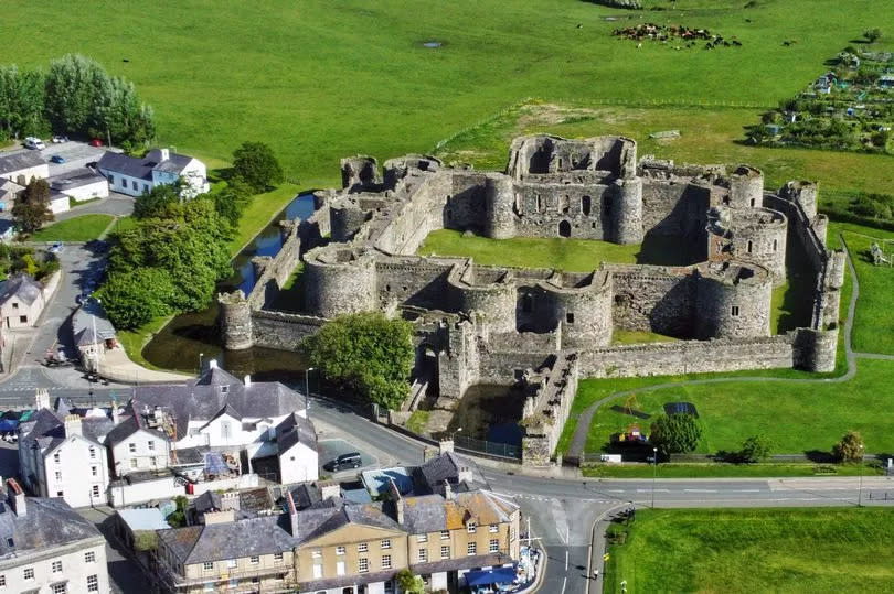 An aerial shot of the ancient Beaumaris castle