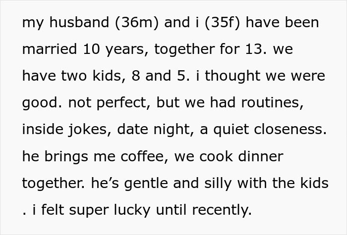 Text message from woman explaining her marriage before husband falls in love with AI girlfriend, questioning their relationship.