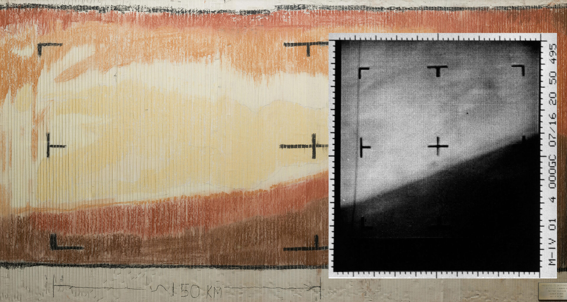 NASA’s Mariner 4 captured the first-ever close-up image of Mars on July 14, 1965 with inset