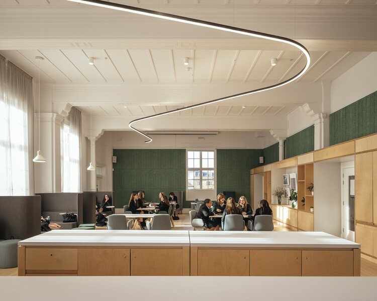 Temple Building Refurbishment Brighton Girls School / Walters & Cohen Architects - Interior Photography, Kitchen, Table, Lighting, Chair