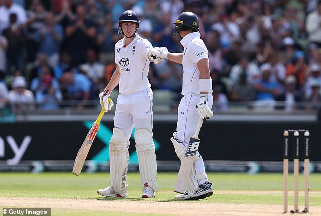Brook and debutant Jamie Smith (right) shared a record 303-run stand for the fifth wicket
