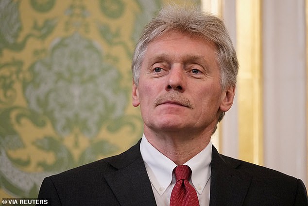 Putin spokesman Dmitry Peskov (pictured) said on Friday that while it was 'preferable' to achieve the goals of its invasion through political and diplomatic means, the war will continue 'as long as that is not possible'