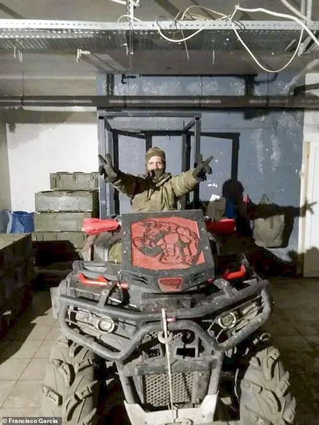 After being loaded into a truck and taken to the frontline, Francisco said he quickly realised  'that I would either return to Cuba in a casket or as a hero, and the choice was mine'. Pictured: Francisco sitting on a military vehicle