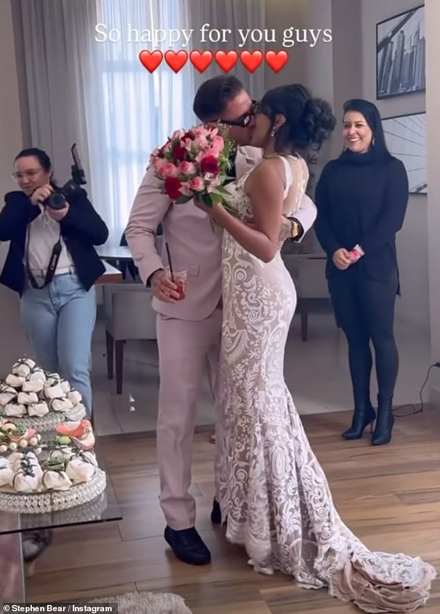 Sex offender Stephen Bear, 35, has married his Brazilian girlfriend Miami, 18, and shared cringeworthy posts of the ceremony - a year after his prison stint