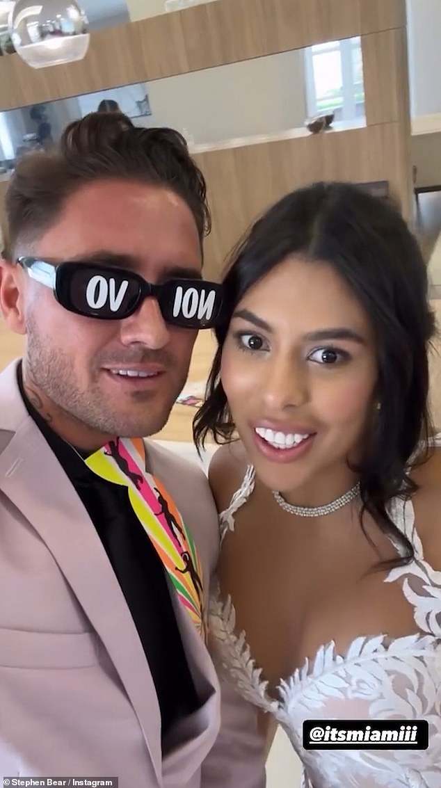 The Celebrity Big Brother winner wore a pink suit for the ceremony, while his new wife opted for a a low cut white lace bridal gown
