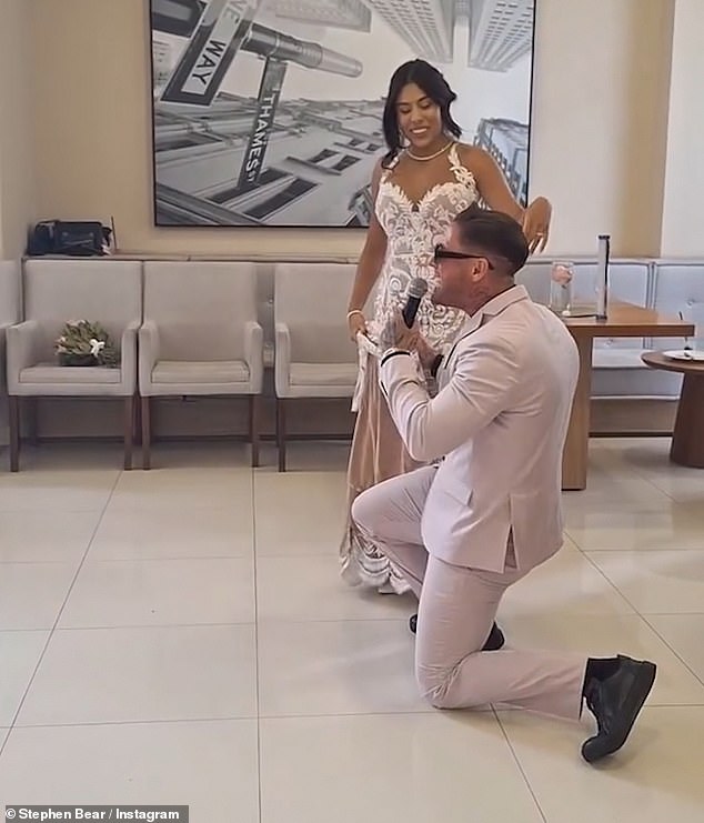 Bear was filmed singing Frankie Valli's Can’t Take My Eyes Off You as he spun his new wife around on the dancefloor