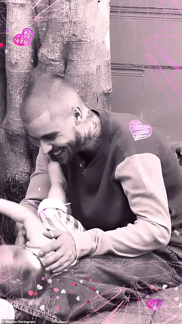 On Sunday, the two-time Grammy winner also posted a short video of himself touching and smiling at their 10-month-old son Jack Blues Bieber on his lap, which he captioned with eight heart-eye emojis