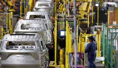 The recall affects certain models of Lincoln Aviator, F-150 trucks and Mustang vehicles, among others. Pictured: Ford's Chicago factory in 2019