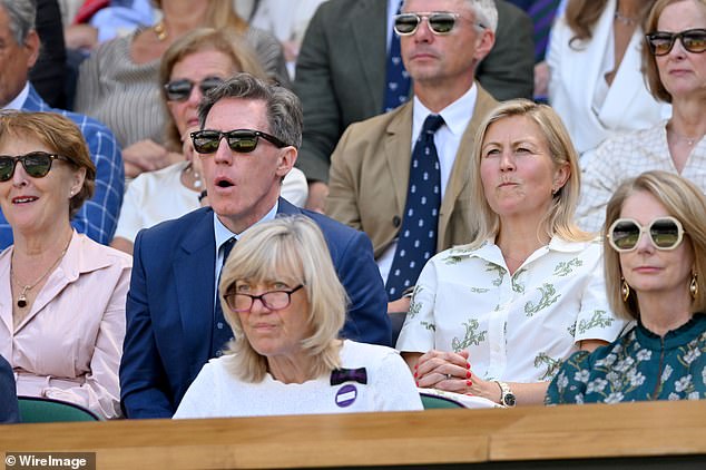 She sat next to AELTC Chair Debbie Jevans (bottom, second from right) and ahead of British actors Rob Brydon and Harry Potter star Fiona Shaw