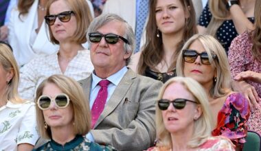 Former Australian Prime Minister Julia Gillard (bottom left) was pictured in the Royal Box at Wimbledon on Thursday afternoon in front of Sir Steven Fry